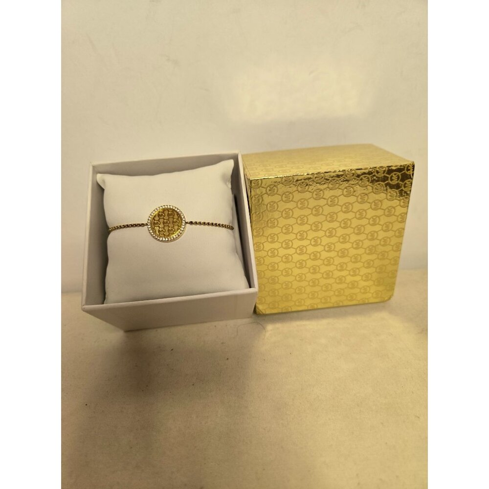 Michael Kors gold Tone Pave Circle Logo Slide Bracelet